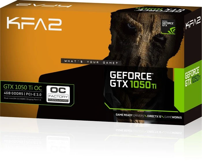 KFA2 GeForce GTX 1050 Ti OC, 4GB GDDR5, DVI, HDMI, DP, bulk