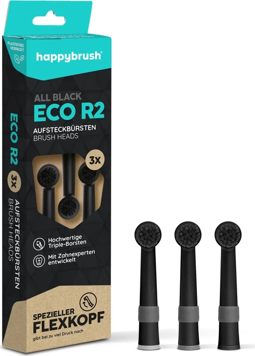 HappyBrush R2 Ersatzbürste schwarz, 3 Stück