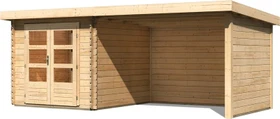 Karibu Bastrup 4 Gartenhaus inkl. Anbau 3m + Rück- und Seitenwand natur