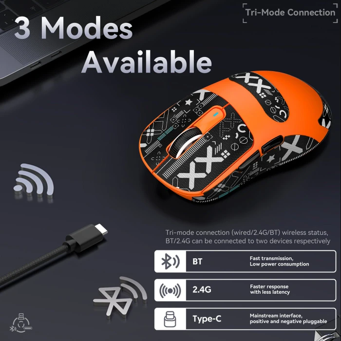 Attack Shark X3 Wireless Gaming Mouse orange, inkl. Grip Tape, USB/Bluetooth