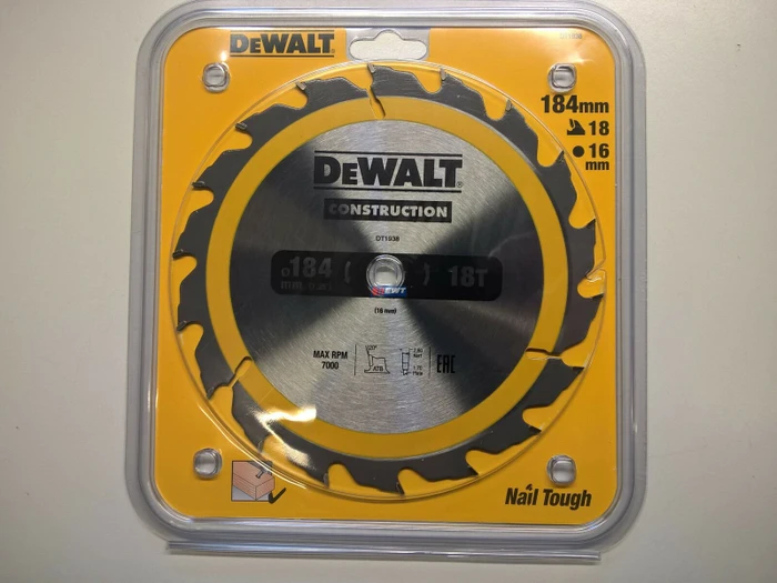 DeWalt DT1938 Kreissägeblatt 18Z, 184x1.7x16mm, 1 Stück