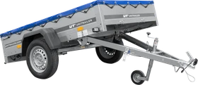 Unitrailer Garden Trailer 201 Kipp mit blauer Flachplane und Stützrad