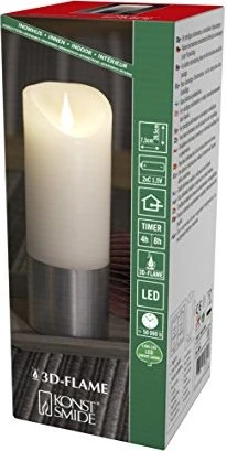 Konstsmide Echtwachskerze 13.5cm weiß/silber LED warmweiß, 1 Stück