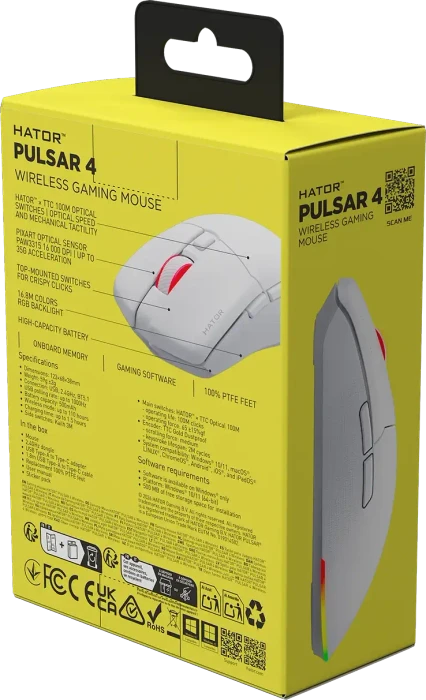 Hator Pulsar 4 Wireless Gaming Mouse weiß, USB/Bluetooth