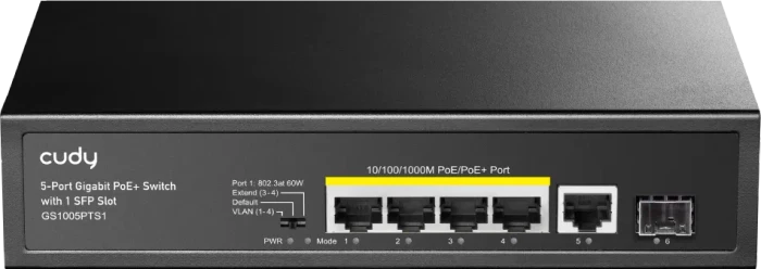Cudy GS100 Series Rackmount Gigabit Switch, 5x RJ-45, 1x SFP, PoE+