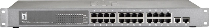 LevelOne FGP-2412 Rackmount Switch, 24x RJ-45, 2x RJ-45/SFP, 610W PoE+