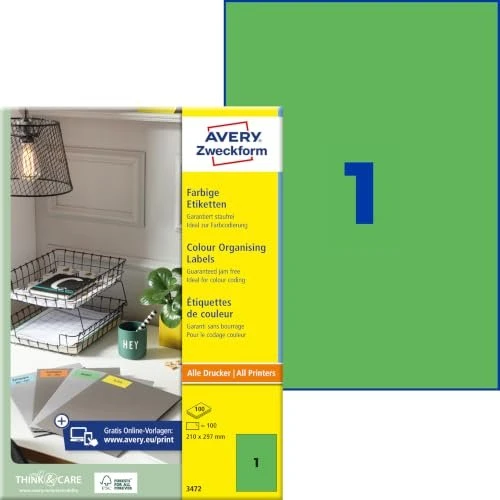 Avery-Zweckform Ordneretiketten, A4, grün, 100 Blatt (100 Etiketten)