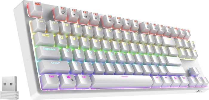 RK Royal Kludge RK87 Wireless TKL, LEDs RGB, weiß, RK BROWN, USB, US