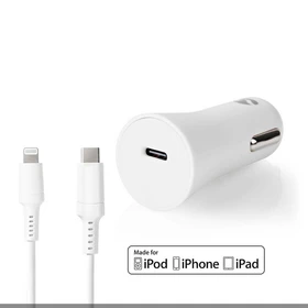 Nedis 20W USB-C Kfz-Schnellladegerät mit Power Delivery inkl. 1.0m Lightning-Kabel weiß
