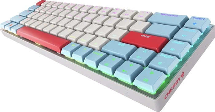 Cherry MX-LP 2.1 Compact Wireless, weiß/hellblau/rot, MX LOW PROFILE RGB SPEED, USB/Bluetooth, US
