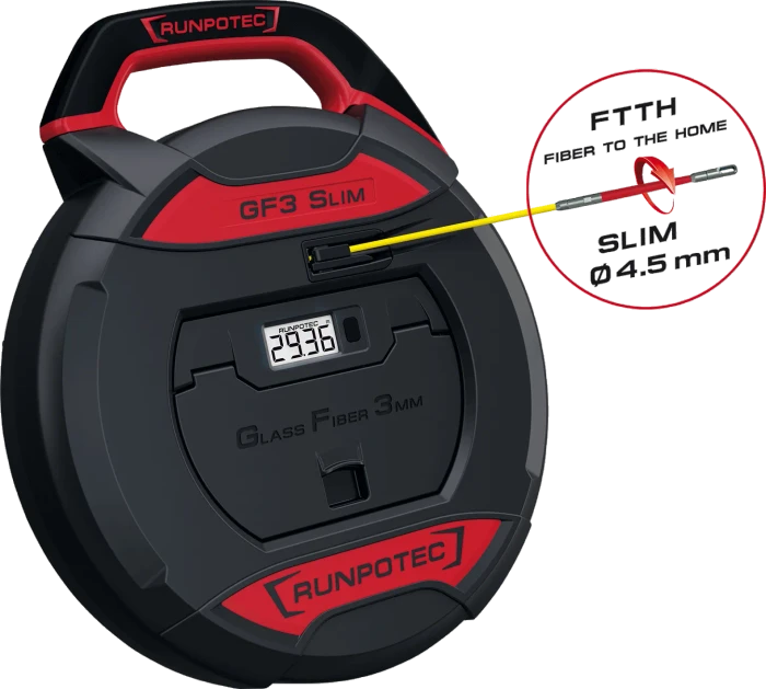 Runpotec GF3 SLIM Kabeleinziehgerät inkl. digitalem Meterzähler, Glasfaserstab Ø 3 mm