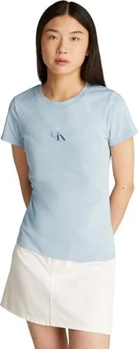 Calvin Klein Monogramm Slim Fit T-Shirt kurzarm niagara mist (Damen)