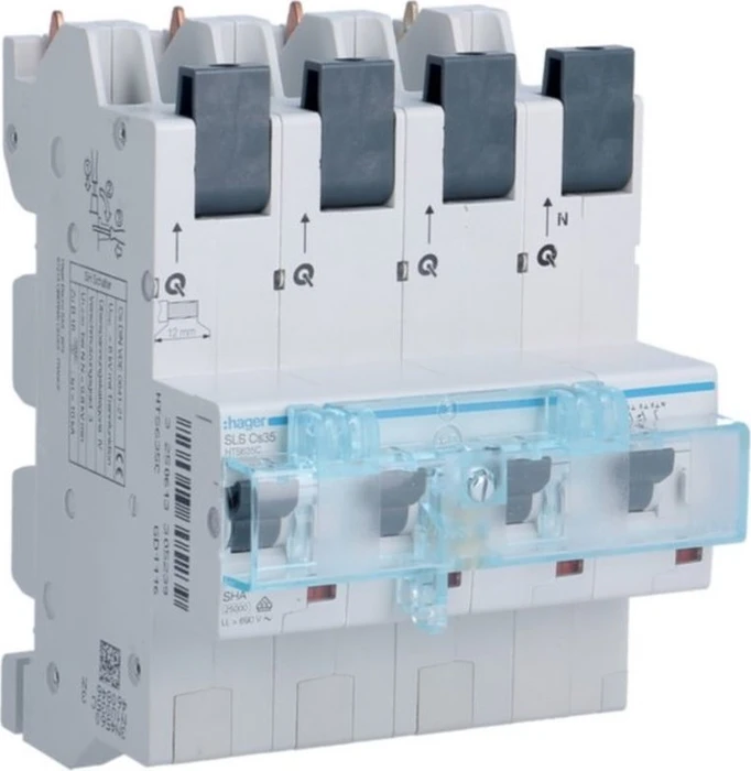 Hager SLS Schalter 4 polig 3P+N Cs-Charakteristik 35A für Sammelschiene QuickConnect