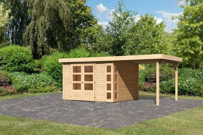 Karibu Kerko 5 Gartenhaus inkl. Anbau 2.4m natur