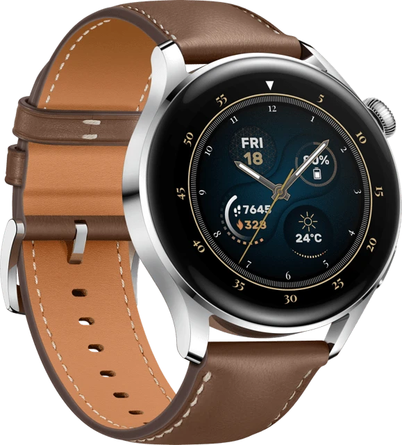 Huawei Watch 3 Classic silber mit Lederarmband braun