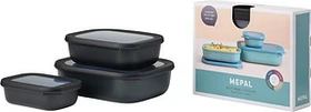 Mepal Multischüssel Cirqula rechteckig flach Aufbewahrungsbehälter-Set nordic black, 3-tlg.