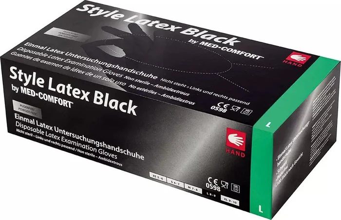 Ampri Style Black Latex Einweghandschuhe XL, 100 Stück (14028-XL)