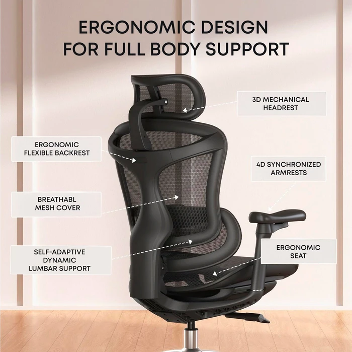 Sihoo Doro C300L Ergonomischer Bürostuhl mit Fußstütze, schwarz