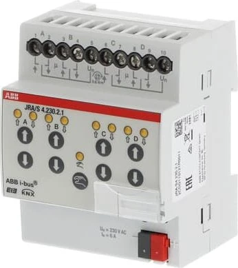 ABB JRA/S4.230.2.1 Jalousie-/Rollladenaktor 4-fach, 230V, 6A, 4TE REG, Schaltaktor