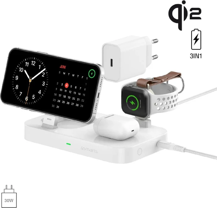 4smarts Qi2 Ladestation Trident mit Charger für Apple Watch weiß