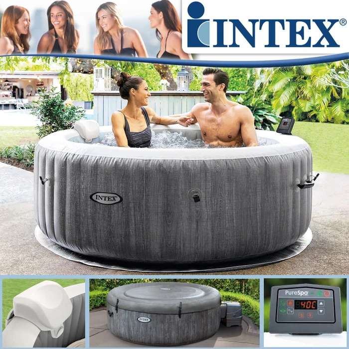 Intex PureSpa Bubble GreyWood Deluxe Whirlpool rund 196x71cm