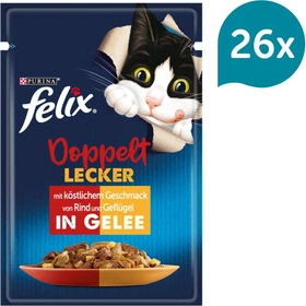Purina Felix Doppelt Lecker Doppelt Lecker Delicieux Duos mit Rind und Geflügel in Gelee, 2.21kg (26x 85g)