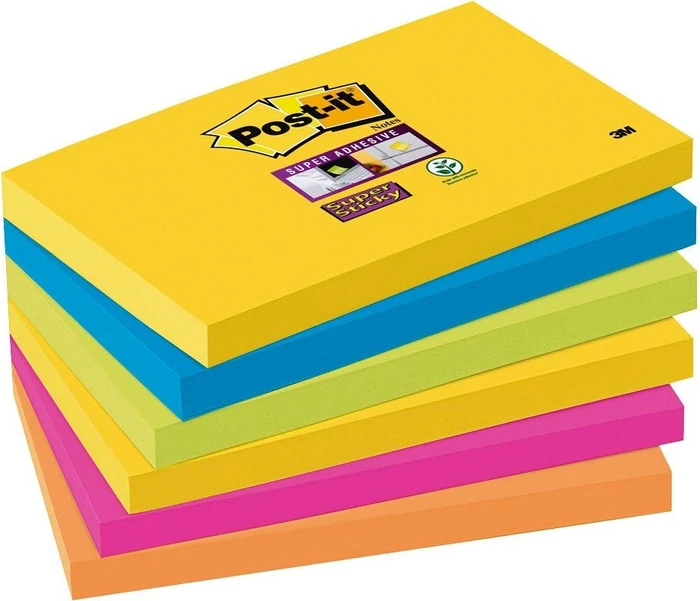3M Post-it Super Sticky Carnival Collection Haftnotiz 655-6SS-CARN, 76x127mm, glatt, 540 Blatt, 6er-Pack