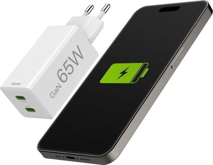 Hama Schnellladegerät GaN 2x USB-C Mini-Ladegerät PD 65W weiß