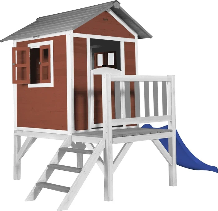 Axi Spielhaus Lodge XL rot/weiß mit Rutsche blau