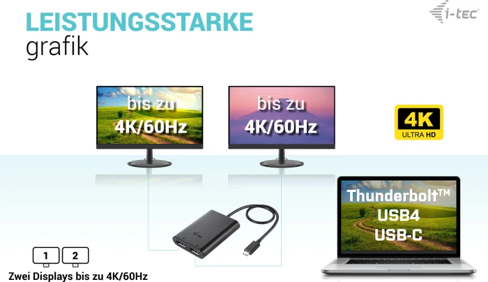 i-tec USB-C Dual 4K/60Hz (single 8K/30Hz) DP Video Adapter, USB-C 3.0 [Stecker]