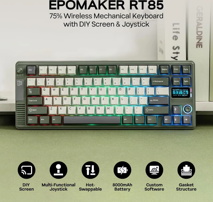 Epomaker RT85 Wireless, Green White, LEDs RGB, hot-swap, Epomaker Wisteria V2, USB/Bluetooth, US