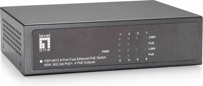 LevelOne FEP Desktop Switch, 8x RJ-45, 115W PoE+