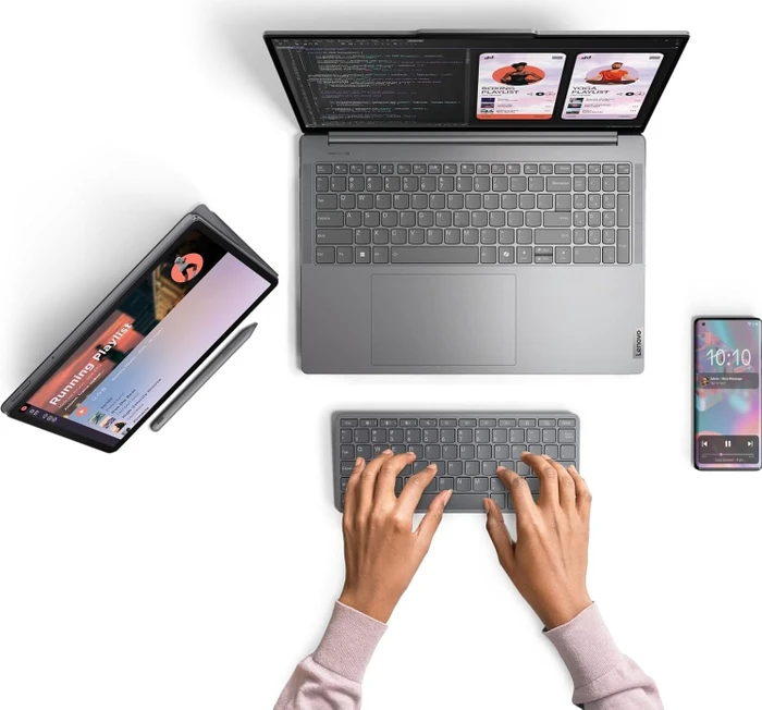 Lenovo Wireless Multi-Device Keyboard, Luna Grey, USB/Bluetooth, US