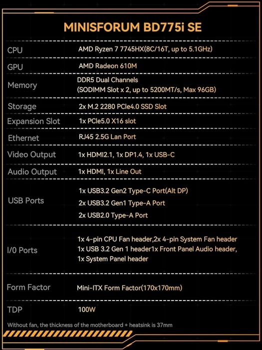 Minisforum BD775i SE, Ryzen 7 7745HX