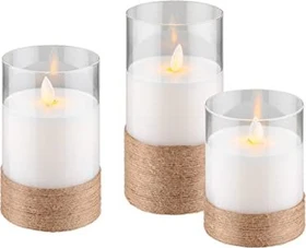 Wentronic goobay Echtwachskerzen im Glas weiß LED 3x warmweiß, 3 Stück