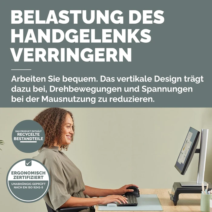 Fellowes Breyta Plus Vertical Mouse, medium, Linkshänder, schwarz, USB/Bluetooth