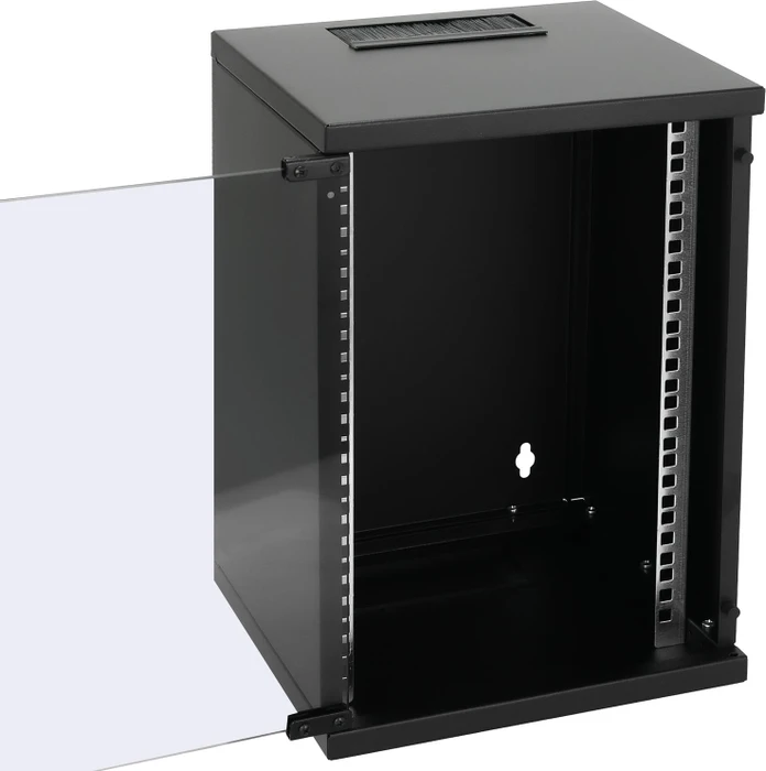 HMF Serverschrank 10", HMF 63400 9HE, Sicherheitsglastür, IP20, schwarz, 300mm tief