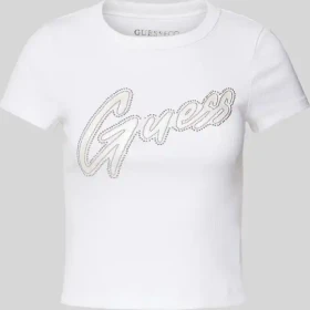 Guess Logo Nietenbesatz T-Shirt kurzarm weiß (Damen)