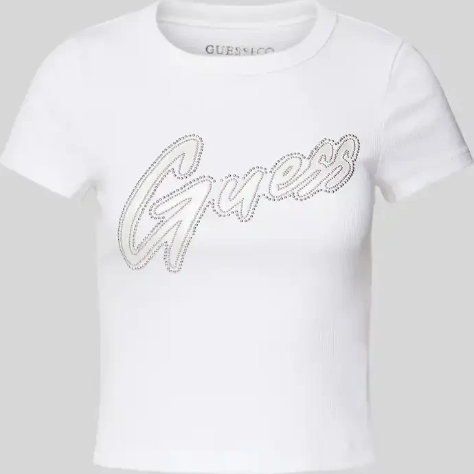 Guess Logo Nietenbesatz T-Shirt kurzarm weiß (Damen)