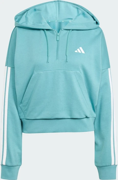 adidas Essentials 3-Streifen French Terry Quarter-Zip Hoodie powder teal/white (Damen)