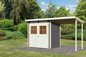 Karibu Glücksburg 2 Gartenhaus inkl. Anbau 1.9m terragrau