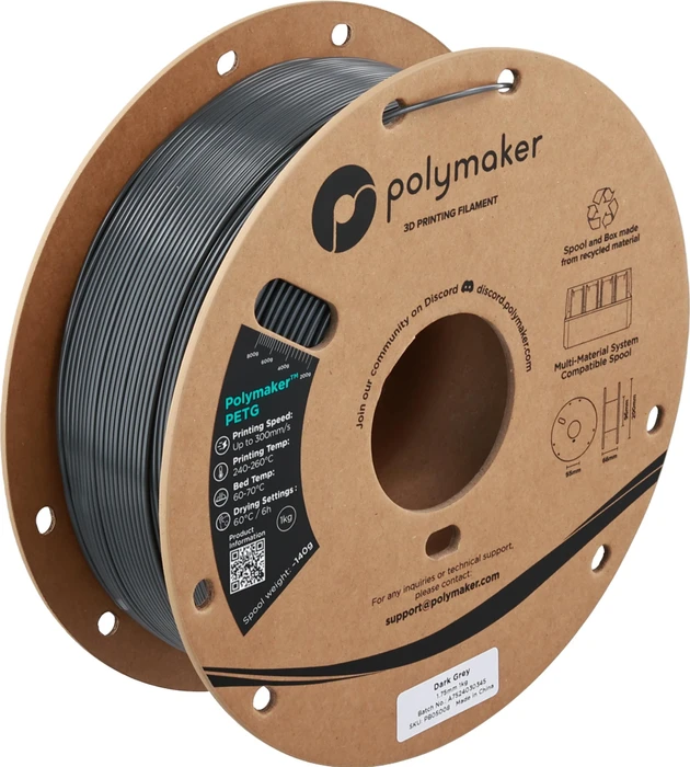 Polymaker PETG, Dark Grey, Spule, 1.75mm, 1.00kg