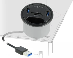 DeLOCK Tisch-Hub, 2x USB-A 3.0, Cardreader, USB-A 3.0 [Stecker] (64152)
