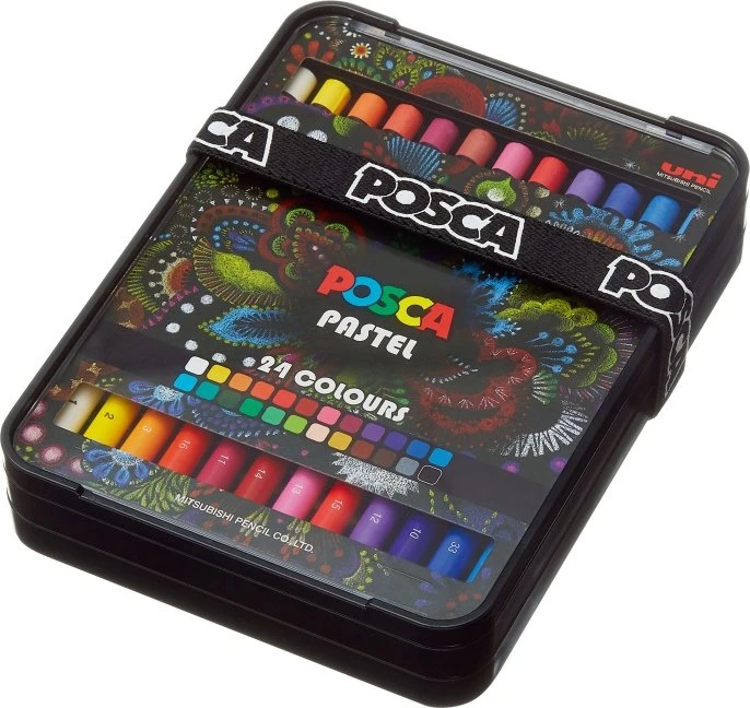 Uni-Ball POSCA Pastel KPA-100 Pastell Wachsmalstift sortiert, Metalletui, 24er-Set