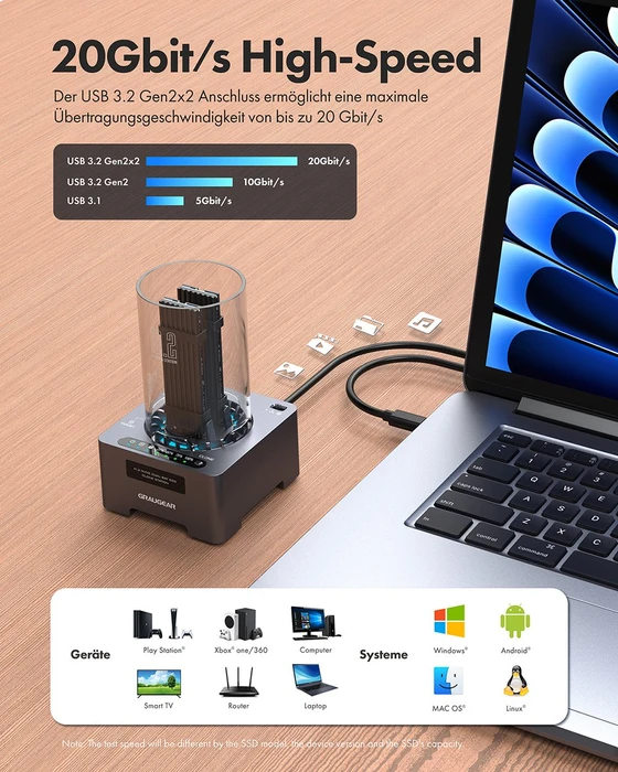 Graugear G-M2DK-CL-20G, M.2 NVMe Dockingstation mit Klon-Funktion, USB-C 3.2