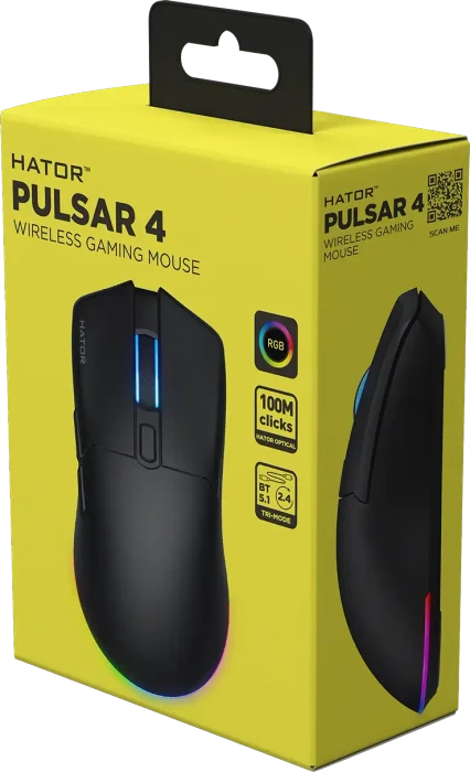 Hator Pulsar 4 Wireless Gaming Mouse schwarz, USB/Bluetooth