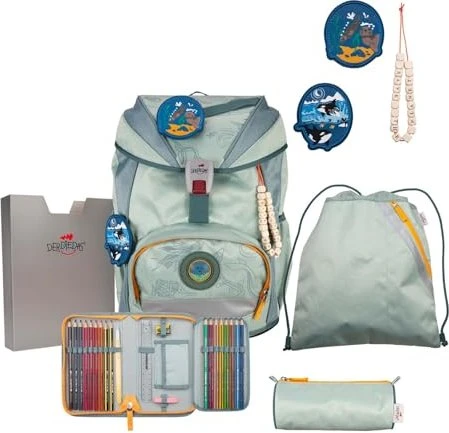 DerDieDas ErgoFlex Exklusiv Eco Grey Planet Schulrucksack-Set, 5-tlg.
