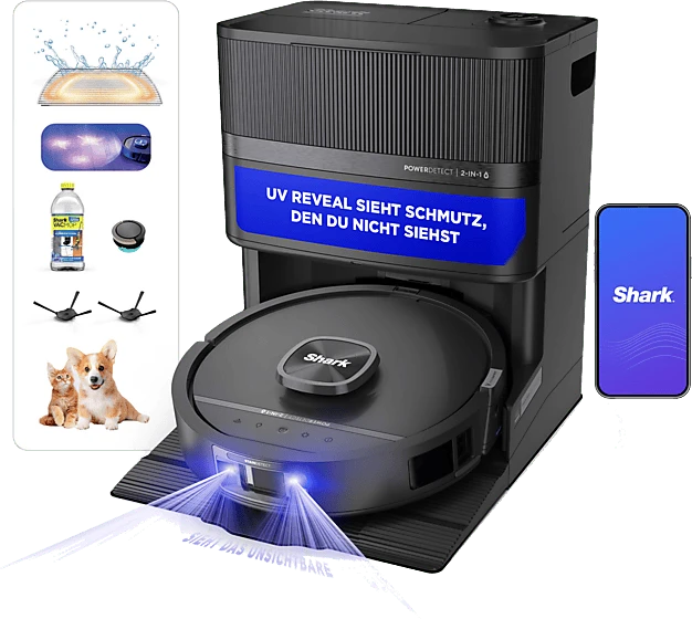 Shark RV3000XEEU PowerDetect UV Reveal 2in1 Saug-/Wischroboter schwarz inkl. Absaug-/Reinigungsstation