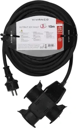Vivanco Outdoor Verlängerungskabel IP44, 3 Steckplätze, 10m, schwarz