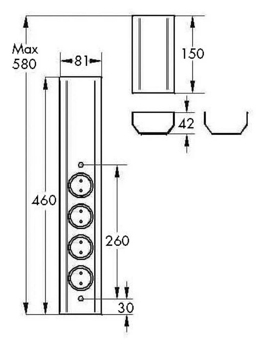Naber Mira Wand small, 4-fach, 2m, Edelstahl